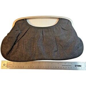 Express Black Evening Clutch Silver Frame Kiss Lock Handbag Shimmer Formal Purse